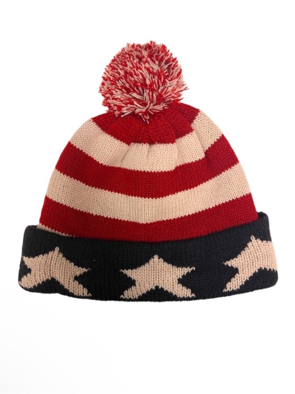 🆕 Bazzaara American Flag Cuffed Winter Pom-Pom Hat